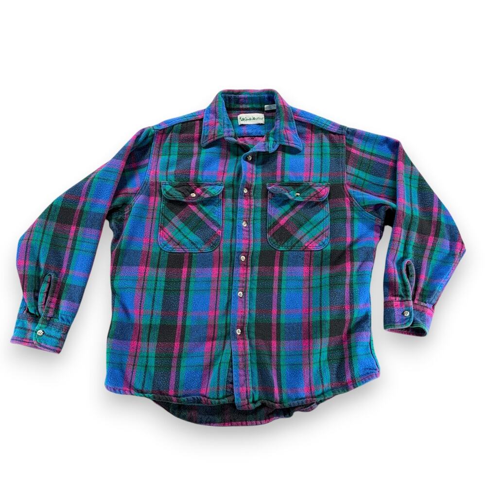 Vintage Gander Mountain Shirt Adult EXTRA LARGE Blue Pink Plaid Flannel USA 90s